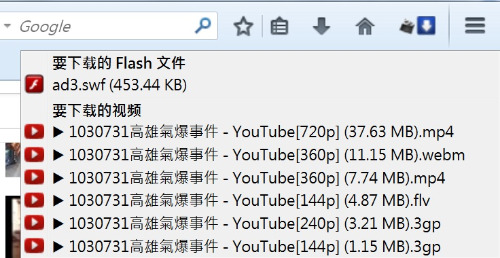 圖 3：Flash and Video Download 下載清單
